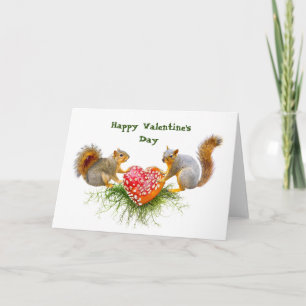 Squirrel with Red Mushroom Heart Card