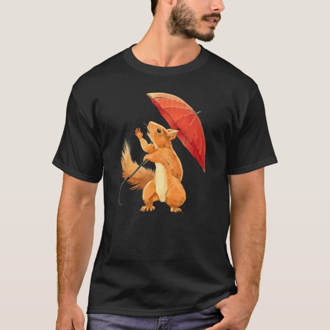 Squirrel with Umbrella in the Rain  Men Women Chil T-Shirt (Front)