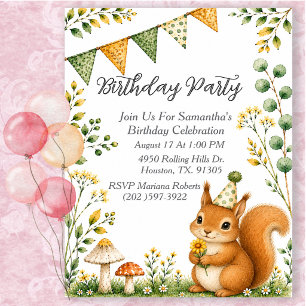 Squirrel Woodland Animals Birthday Party Invitation