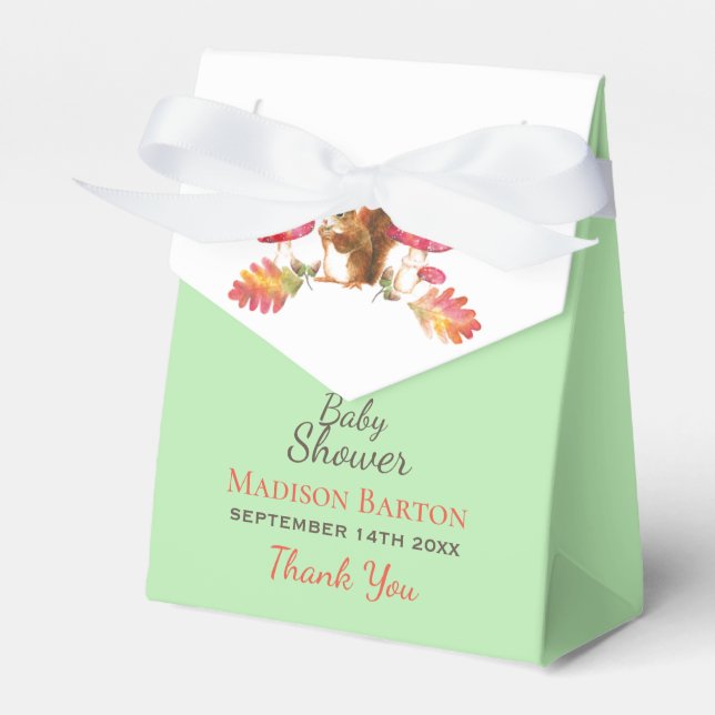 Squirrel Woodland Autumn Watercolor Baby Shower Favour Box (Front Side)