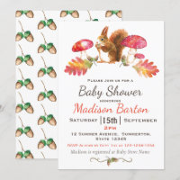 Squirrel Woodland Autumn Watercolor Baby Shower