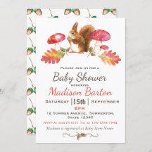Squirrel Woodland Autumn Watercolor Baby Shower