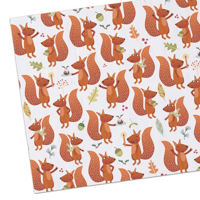 Squirrel Woodland Holiday Pattern Tissue Paper (Fun and festive woodland squirrel holiday tissue paper)