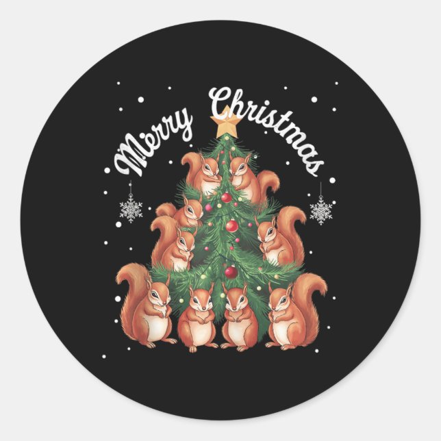 Squirrel Xmas Tree Squirrel Christmas Tree Tank To Classic Round Sticker (Front)