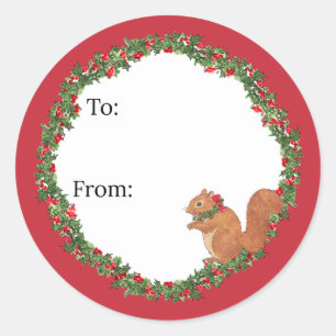 Squirrels and Holly Holiday Classic Round Sticker