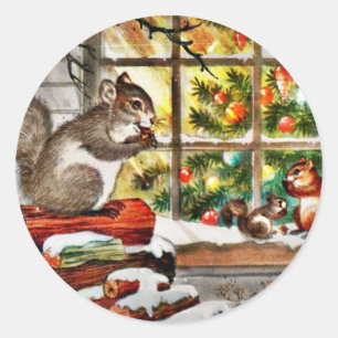 Squirrels at the Window Classic Round Sticker