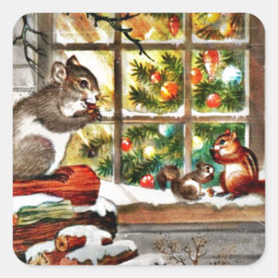 Squirrels at the Window Square Sticker