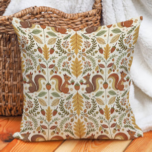Squirrels Autumn Leaves Nature Warm Cushion