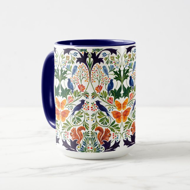 Squirrels Birds & Butterflies Pattern Mug (Front Left)