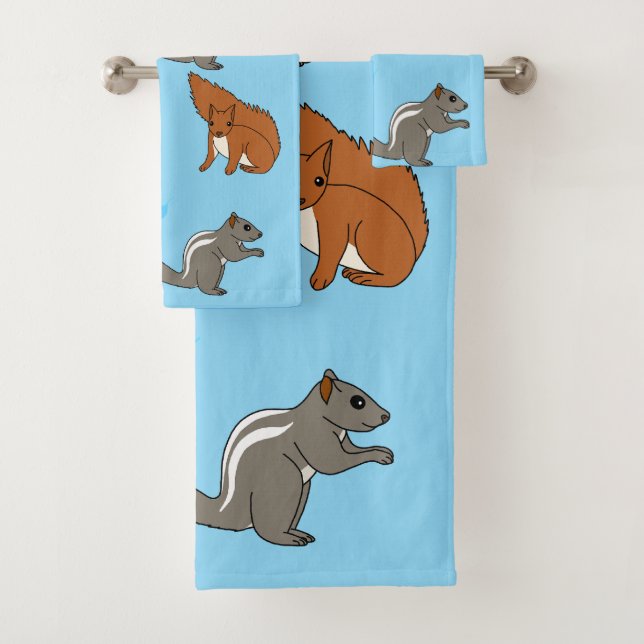 Squirrels Blue Bath Towel Set (Insitu)