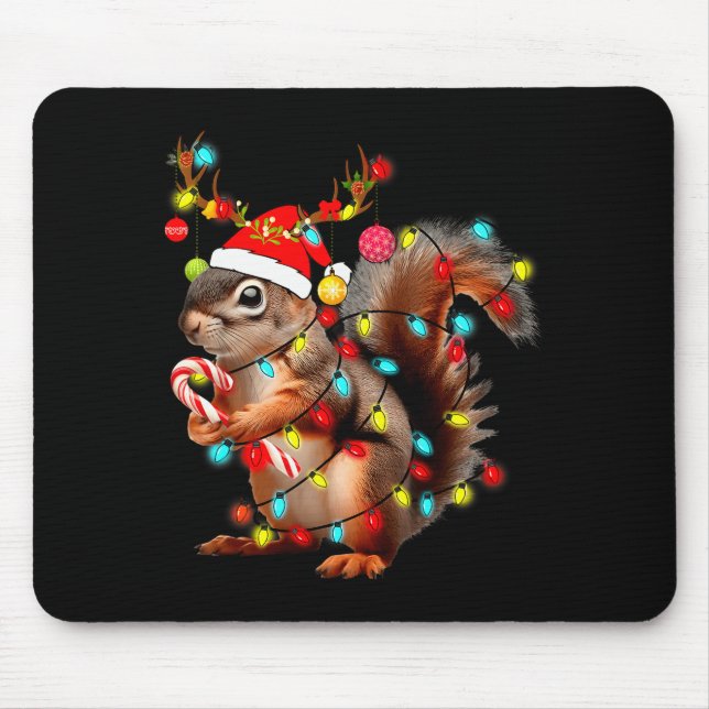 Squirrels Christmas Lights Funny Xmas Squirrel Lov Mouse Pad (Front)