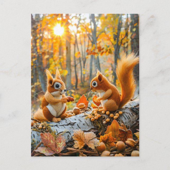 Squirrels Gathering Acorns on Forest Floor Postcard (Front)