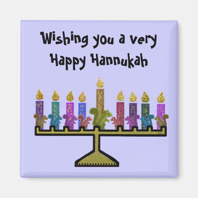 Squirrels Hannukah Menorah Magnet (Front)