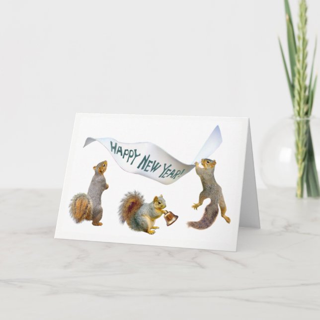 Squirrels Happy New Year Card (Front)