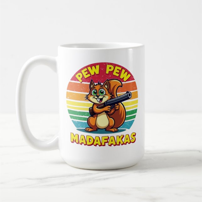 Squirrels in action mode: PEW PEW! Coffee Mug (Left)