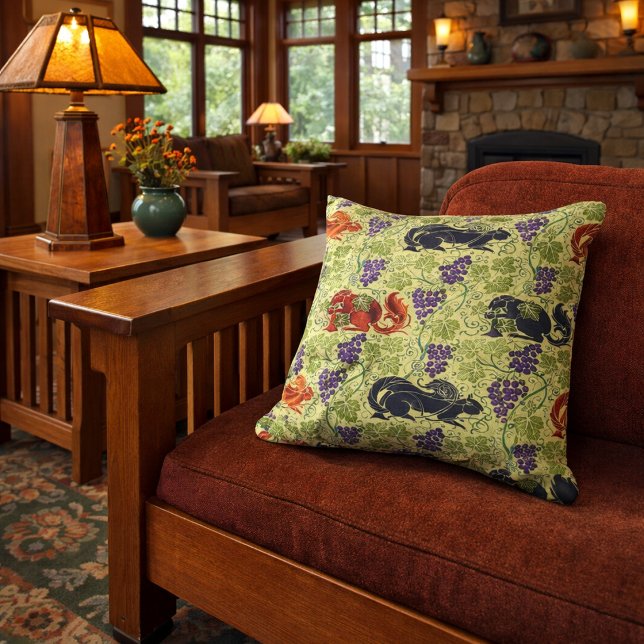 Squirrels in Grapevine Retro Victorian Era Pattern Cushion (Creator Uploaded)