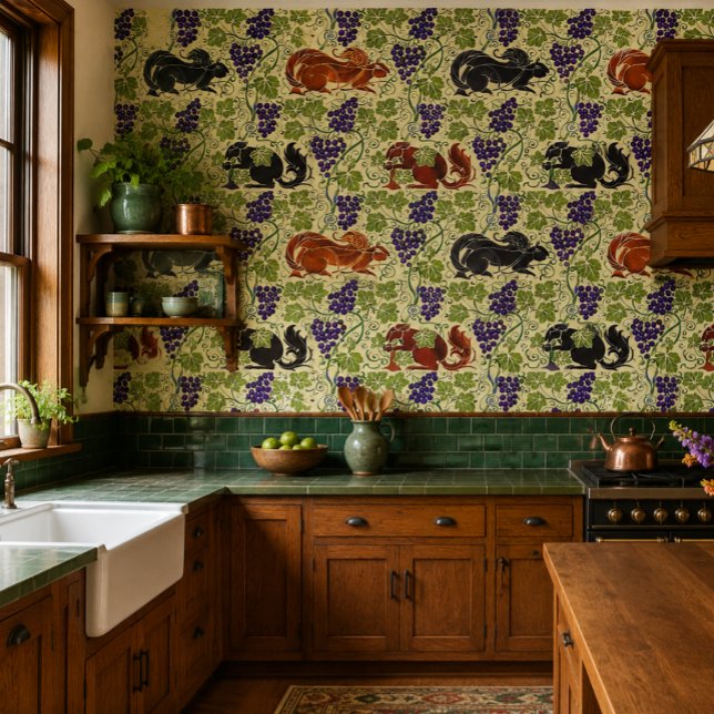 Squirrels in Grapevine Retro Victorian Era Pattern Wallpaper (Creator Uploaded)