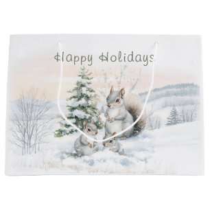 Squirrels in winter forest large gift bag