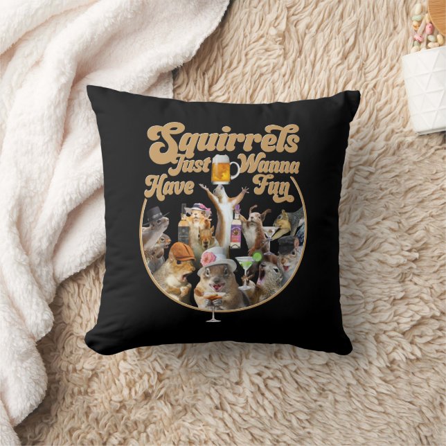 Squirrels Just Wanna Have Fun Throw Pillow (Blanket)