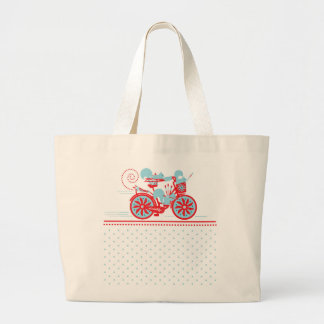 Squirrels on a Bicycle Jumbo Tote - Light Blue/Red