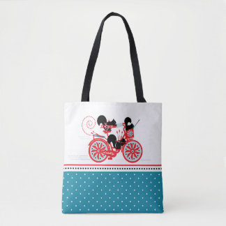 Squirrels on a Bicycle Tote Bag