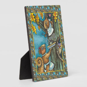 SQUIRRELS & OWL THANKSGIVING, HOMEMADE ACORN PIE PLAQUE