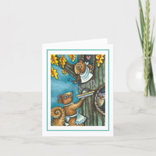 SQUIRRELS & OWL THANKSGIVING, HOMEMADE PIE Blank Card