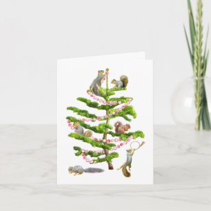Squirrels Peppermint Tree Christmas Card