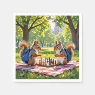 Squirrels Playing Chess In a City Park Napkin