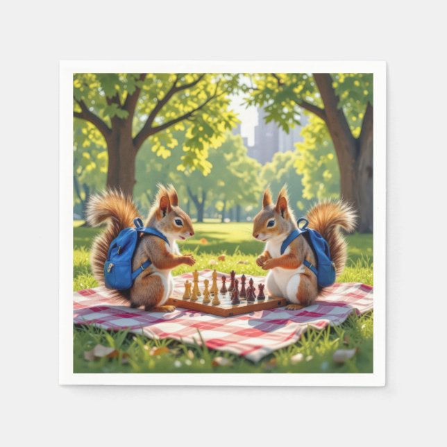 Squirrels Playing Chess In a City Park Napkin (Front)