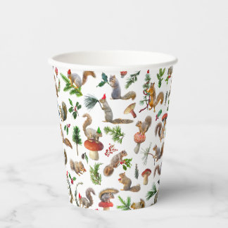 Squirrels Red and Green Paper Cups