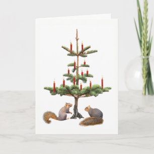 Squirrels Red Candles Tree Christmas Card