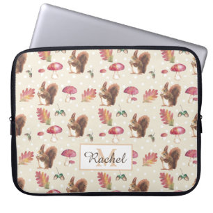 Squirrels & Toadstools Autumn Pattern Personalised Laptop Sleeve