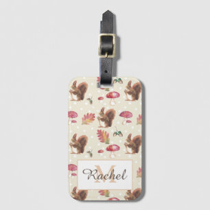 Squirrels & Toadstools Autumn Pattern Personalised Luggage Tag