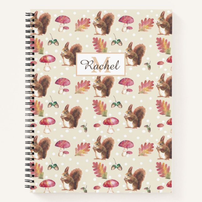 Squirrels & Toadstools Autumn Pattern Personalised Notebook (Front)