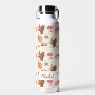Squirrels & Toadstools Autumn Pattern Personalised Water Bottle
