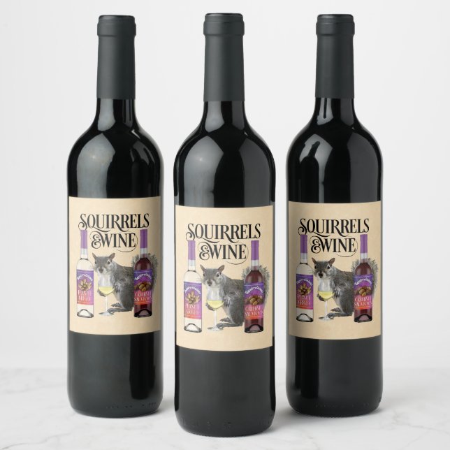 Squirrels & Wine - Funny Squirrel Lover and Wine D Label (Bottles)