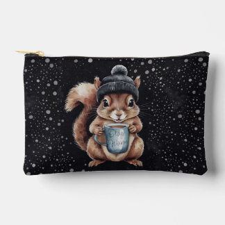 Squirrels with cup and snow "Stay Warm" Accessory Pouch