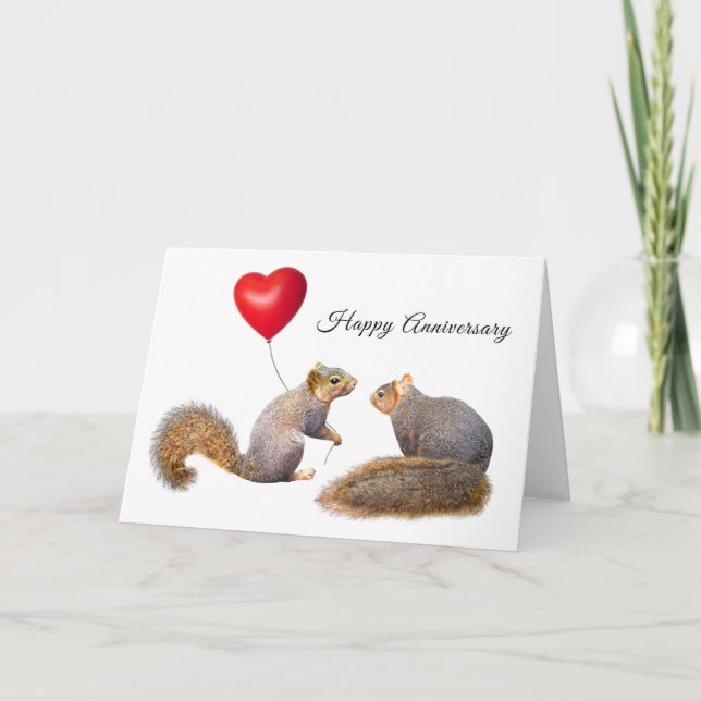 Squirrels with Heart Balloon Anniversary Card (Front)