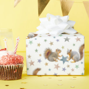 Squirrels with Stars Wrapping Paper