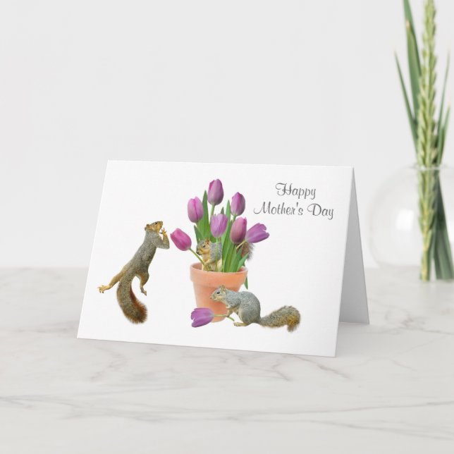 Squirrels with Tulips Mother's Day Card (Front)
