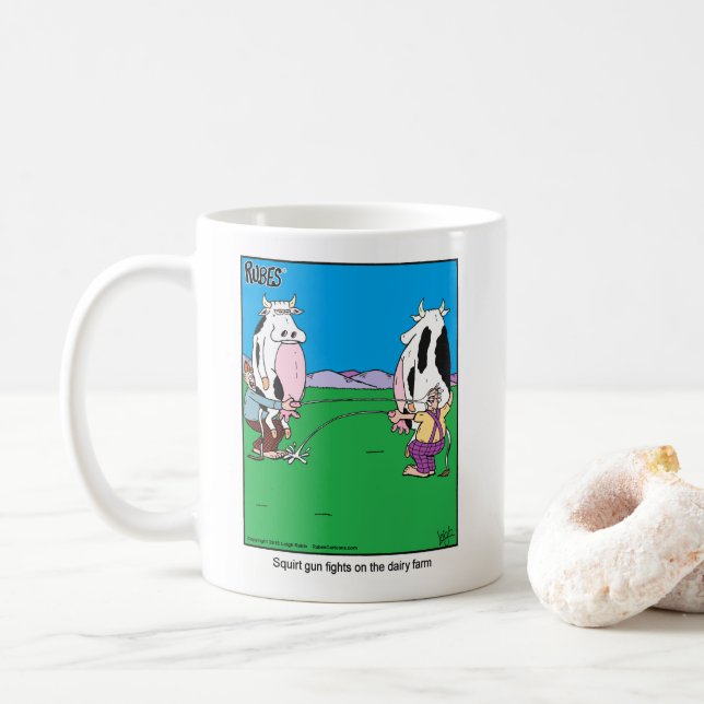 Squirtgun Fights on the Dairy Farm Mug (With Donut)