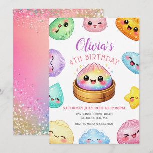 Squish Girl Glitter Dumpling Birthday party Invitation