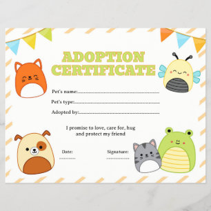 squishmallow adoption certificate editable flyer