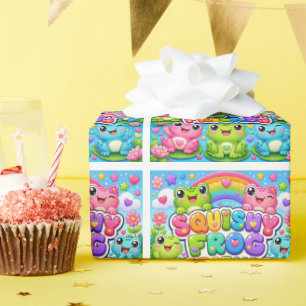 Squishy Frog Friends Cute Kawaii Frogs Rainbow Wrapping Paper