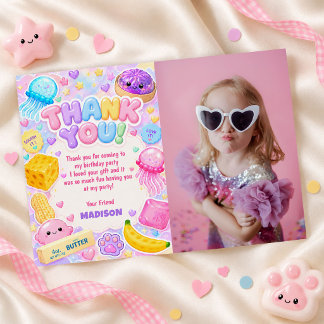 Squishy Girl Cute Kawaii Colourful Birthday Photo Thank You Card