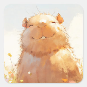Squishy Relaxed Capybara Square Sticker