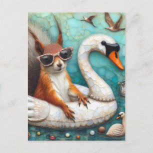 Squrriel in a Swan Float Digital Art Postcard