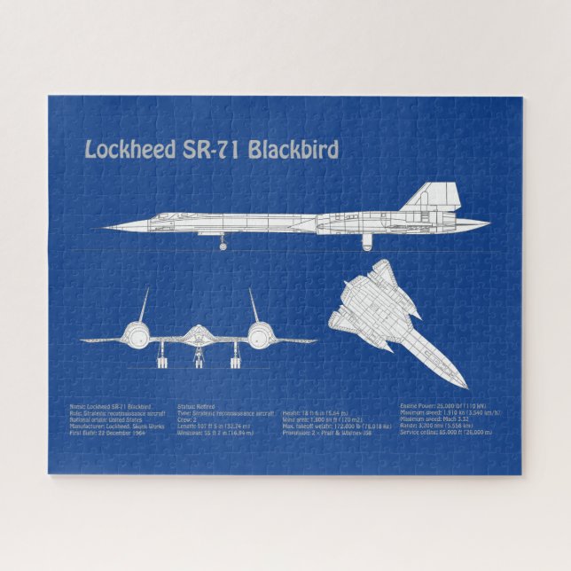 SR-71 Blackbird - Aeroplane Blueprint Plans ABD Jigsaw Puzzle (Horizontal)