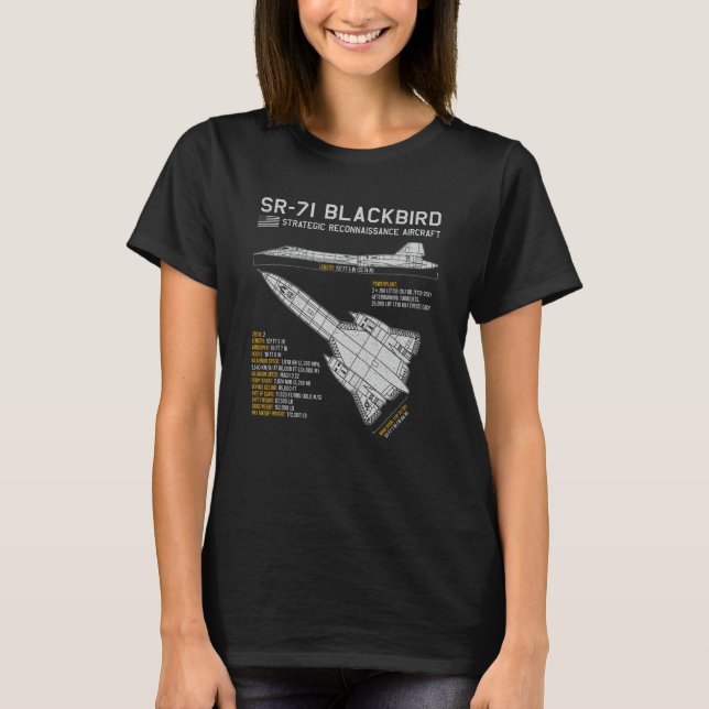 SR-71 Blackbird Aircraft Spy Plane Blueprint Data T-Shirt (Front)